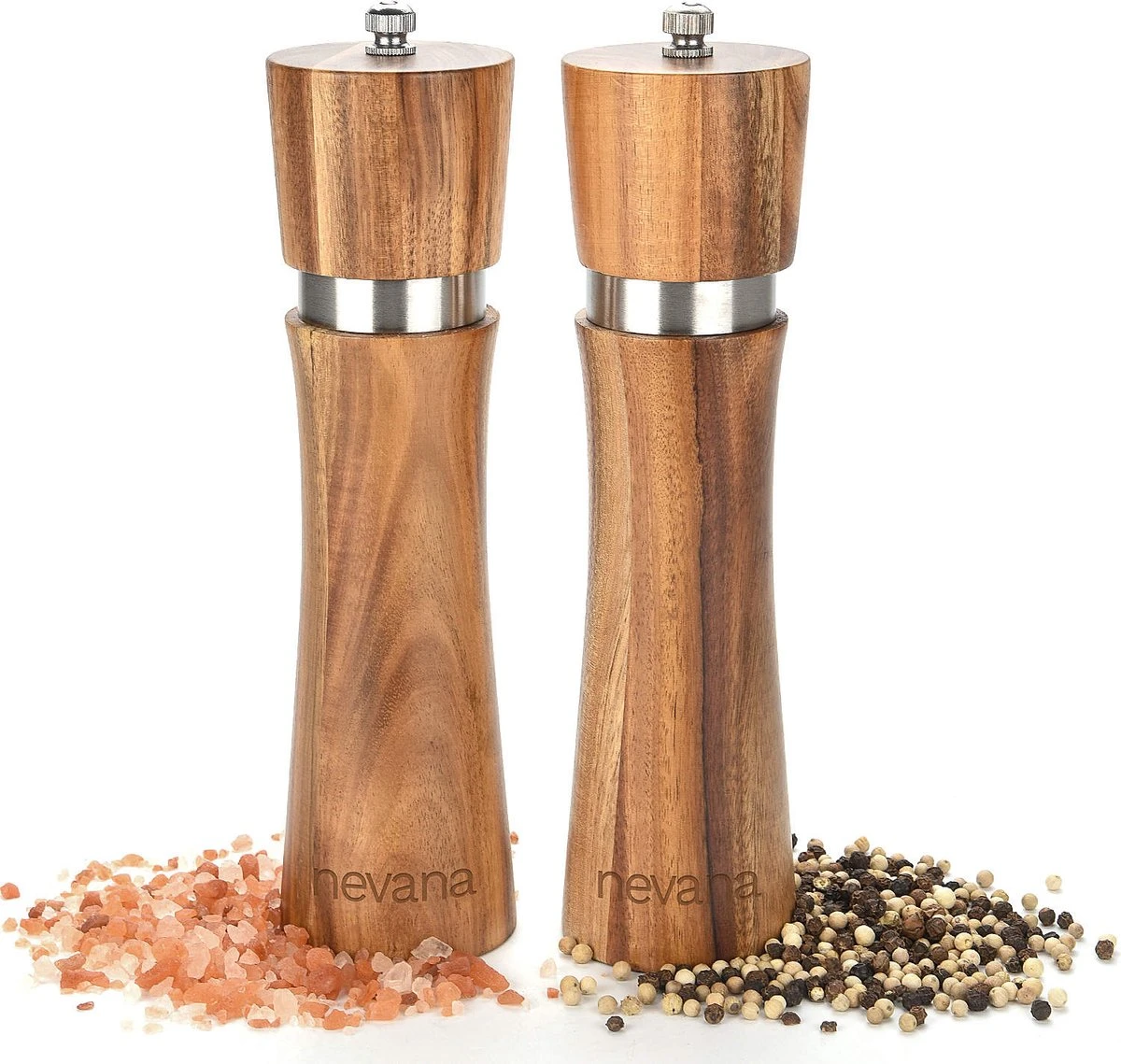 Luxe Peper En Zoutmolen Set - Pepermolen - Acacia Hout - RVS - 21cm - Afbeelding 9