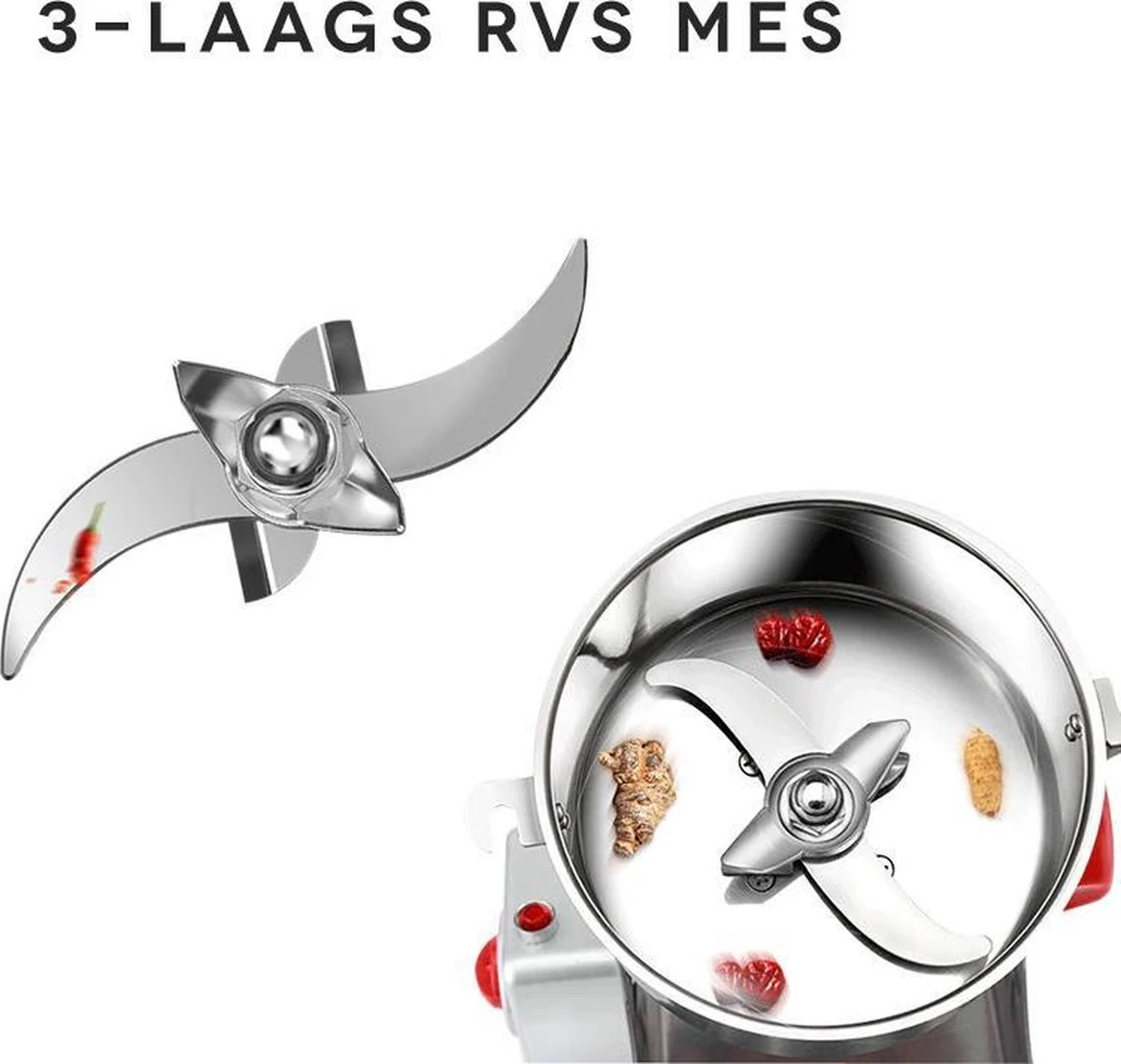 Professionele Graanmolen Elektrisch 700 Gram - Kruiden Maler - Sprice Grinder - Kruidenmolen - RVS - 2500W - Afbeelding 5