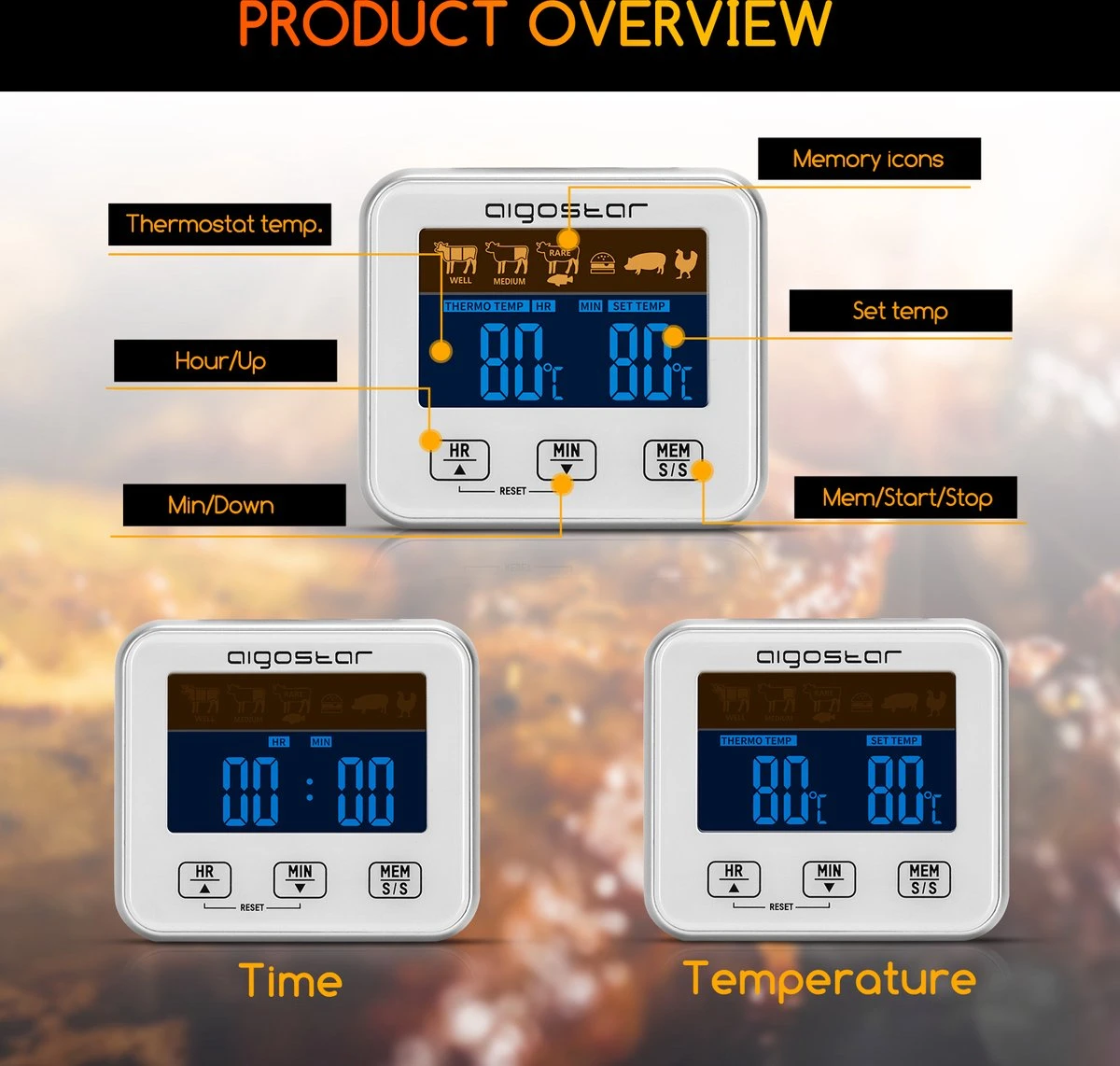 Aigostar 2-in-1 Magnetische Digitale Kern Thermometer Met Keuken Timer Alarm -0-250 Graden Celcius - Magnetische Vloeistof/Vlees Temperatuurmeter Met Meetsonde Draad & Kook Timer - Afbeelding 6