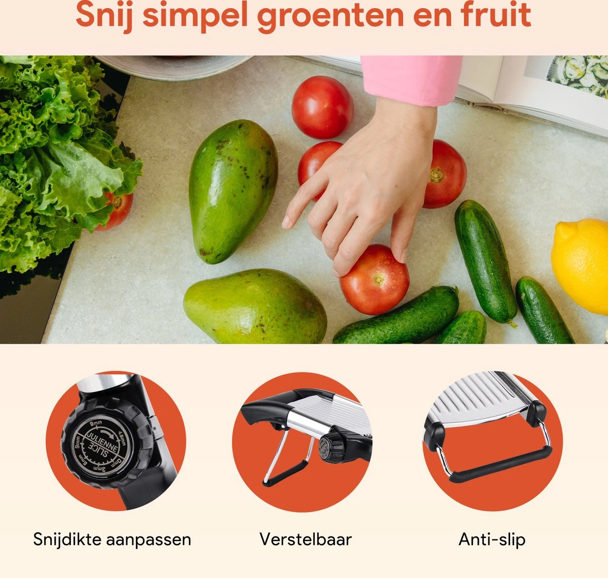 Chef’s Palace Multifunctionele Groentesnijder - Keukenmandoline - Mandoline Slicer - Keukensnijder - Uiensnijder & Frietsnijder - RVS - Afbeelding 2