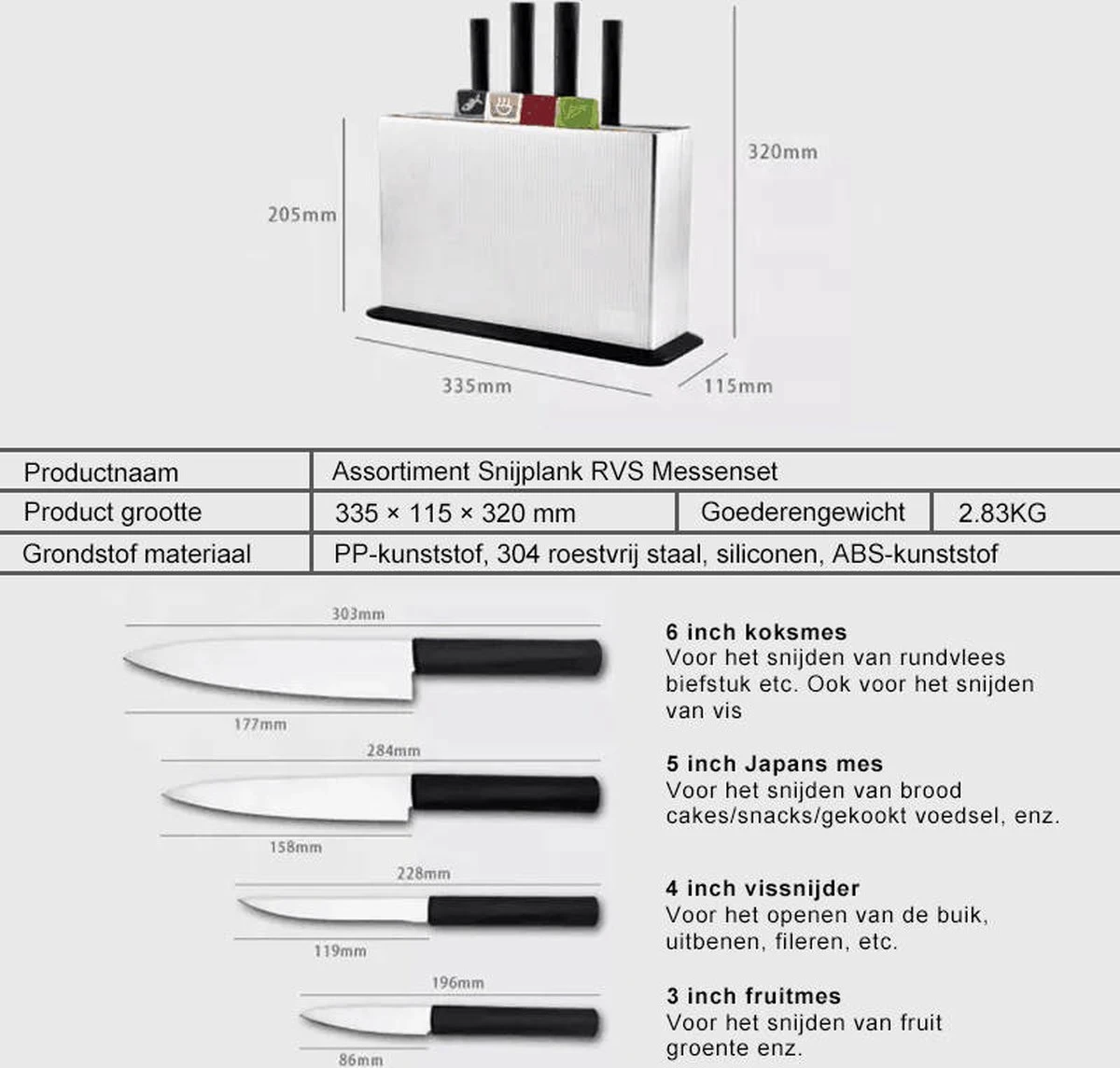 Joseph Joseph Folio Kunststof Snijplanken Set Met 4 Messen En Houder - Kunststof - Vaatwasserbestendig En Opbergkoffer En Gemakkelijk Toegankelijk Vaatwasmachinebestendig Antislip Groot Zilver - Afbeelding 6