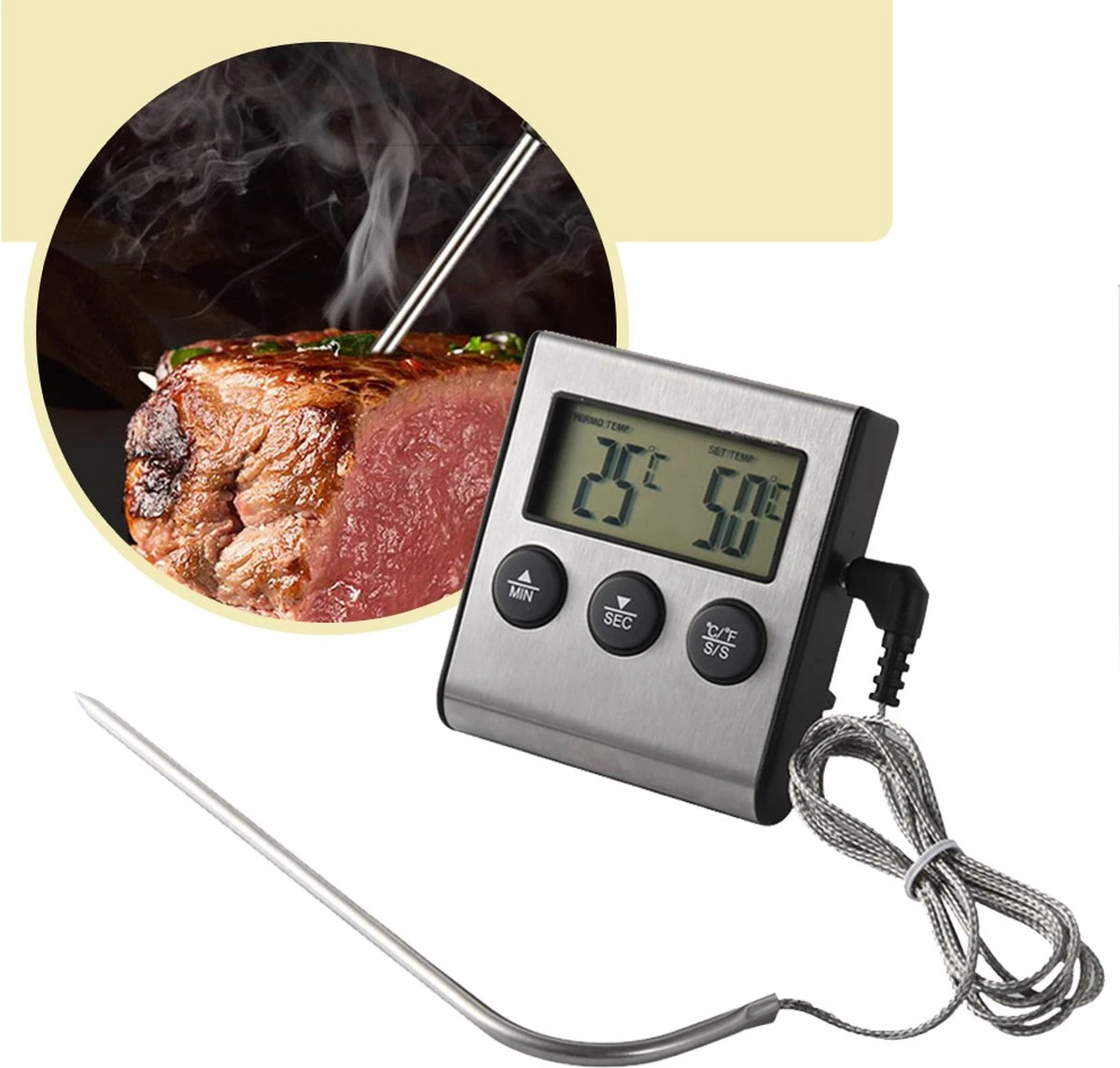 Lynnz® Digitale Thermometer Met Draad - Kernthermometer - Bbq Accesoires - Suikerthermometer - Vleesthermometer - Oventhermometer - Digitaal
