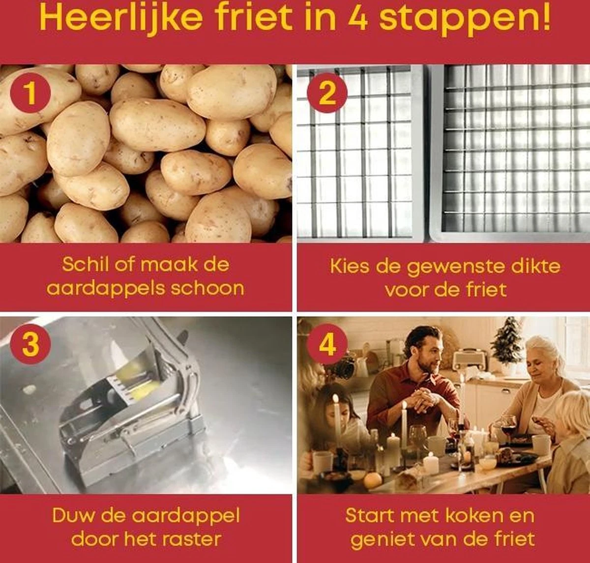 Yugn DeLux Frietsnijder - Roestvrijstaal - Zilver - Incl. Schiller - Afbeelding 5