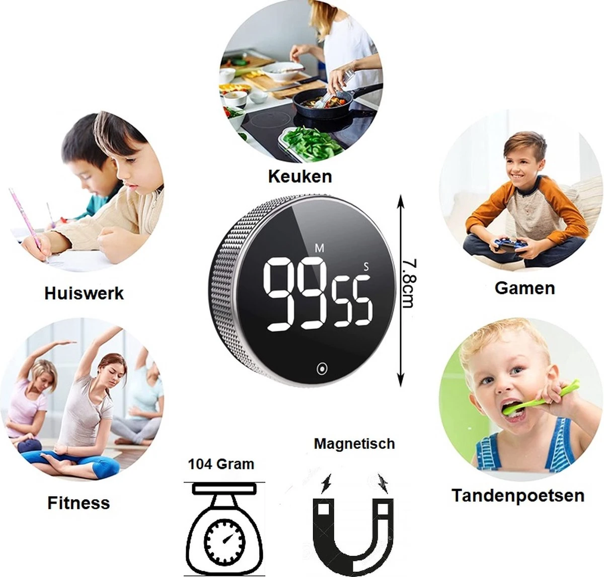 Merkloos Digitale Kookwekker Zwart Van METU-Online - Smart Timer - LED Display - Magnetisch Met Handige Draaiknop - Barbecue Kookwekker Magneet - BBQ Wekker - Afbeelding 4