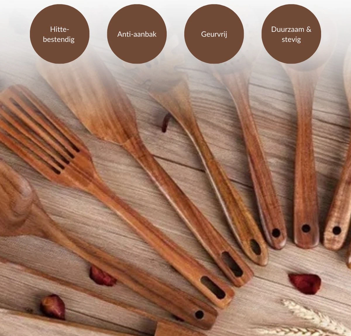 SensaHome - Luxe Teakhouten Keukengerei Set 10-delig - Hout - Afbeelding 7