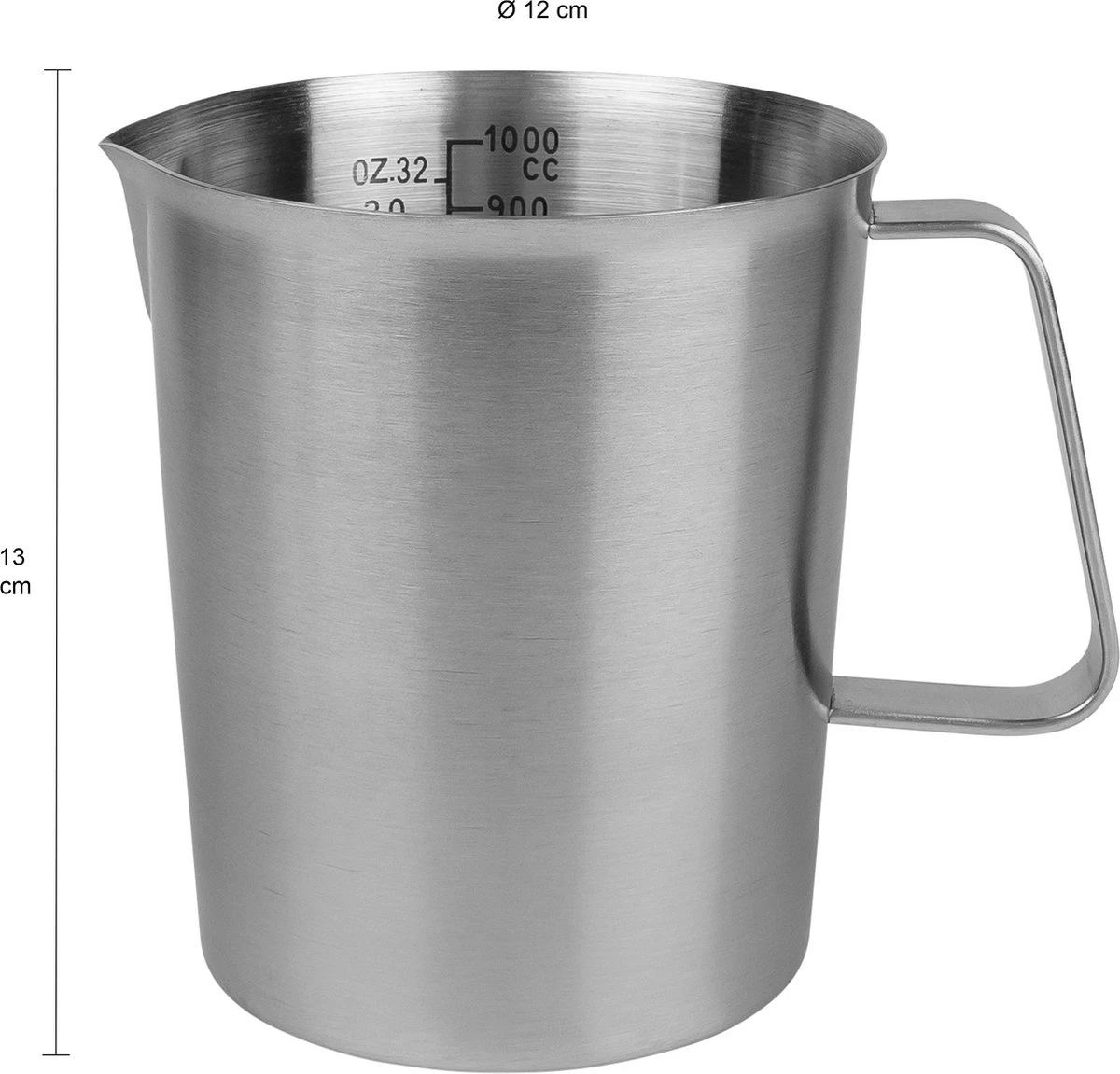 Krumble Maatbeker Met Schenktuit - Maatbekers - Meetbeker Voor Koken En Bakken - Maatkan - Kookgerei - Mengbeker - Blender Beker - RVS - 1 Liter - 12 X 15 X 13 Cm (Ixbxh) - Zilver - Afbeelding 4