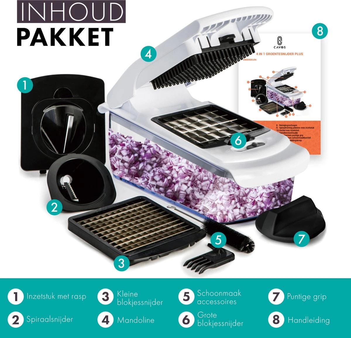 Cavos - Multifunctionele Groentesnijder - Mandoline - Uiensnijder - Frietsnijder - Rasp - Vlijmscherp - BPA-vrij - Afbeelding 8
