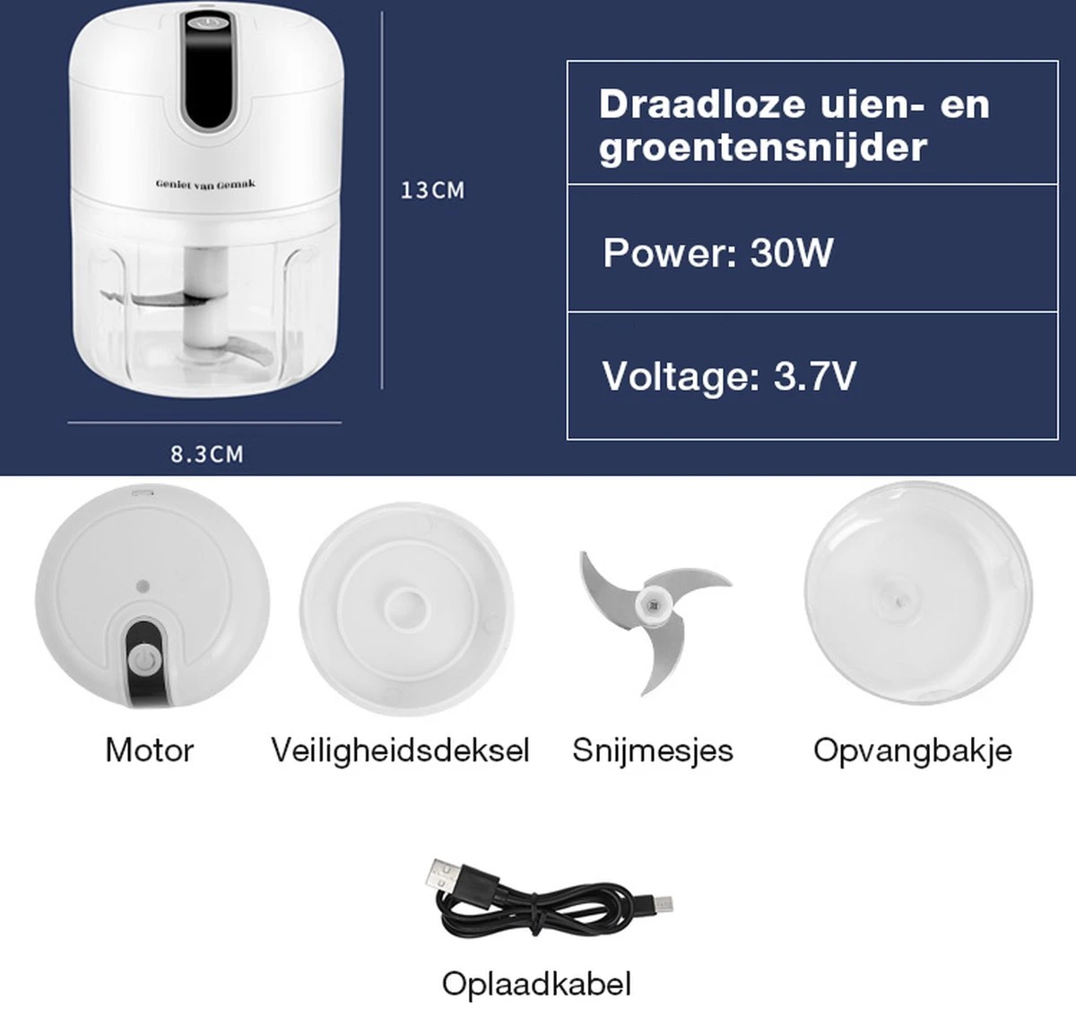 Geniet Van Gemak® | Elektrische Uiensnijder | Voor Al Je Groenten, Kruiden Of Knoflook | Oplaadbaar | Draadloos | Compact - Afbeelding 7