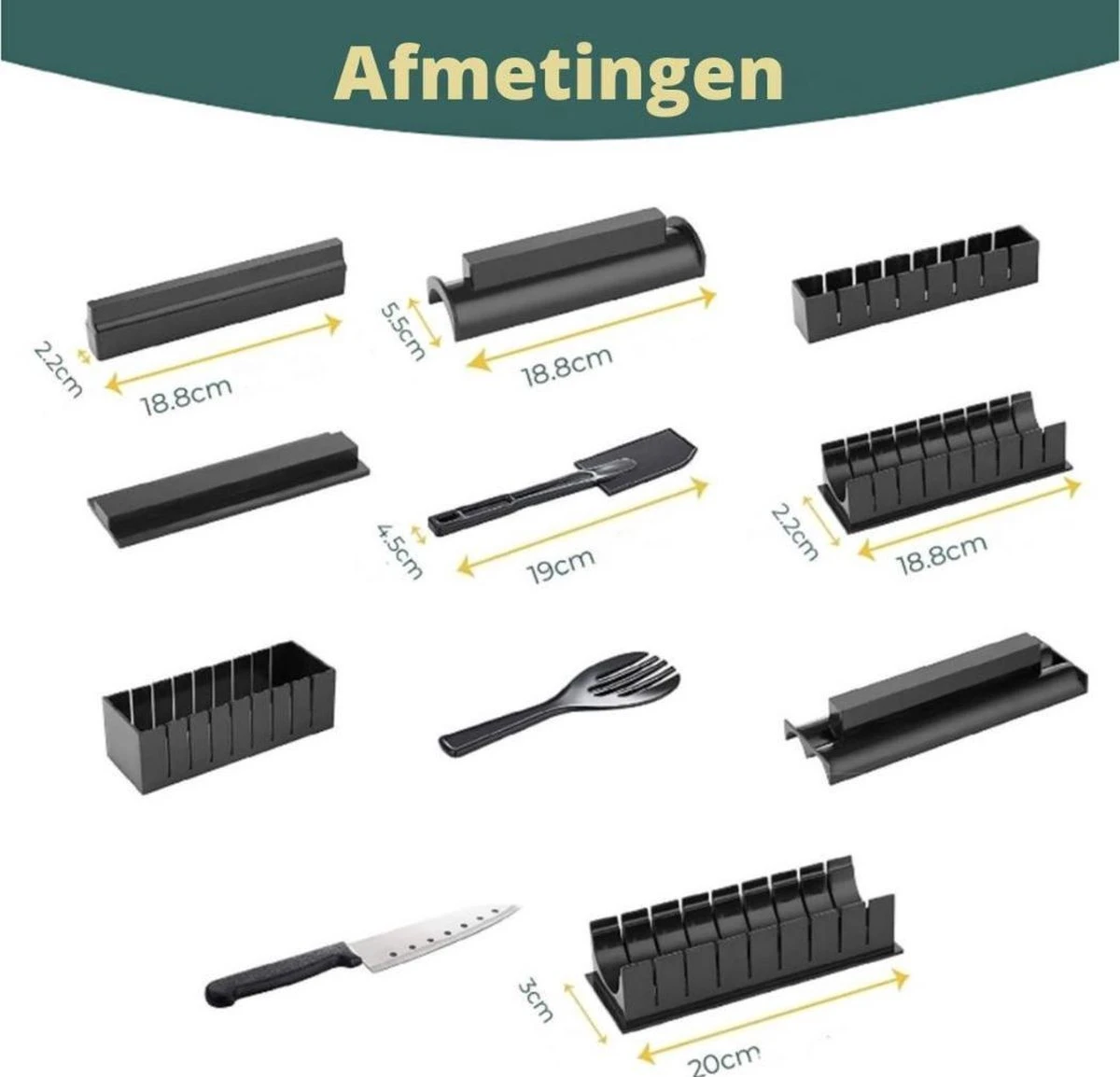 Merkloos Sushi Sushi Servies - Sushi Go - Sushi Set - Sushi Maker - Sushi Kit - Incl Sushi Roller - Afbeelding 3