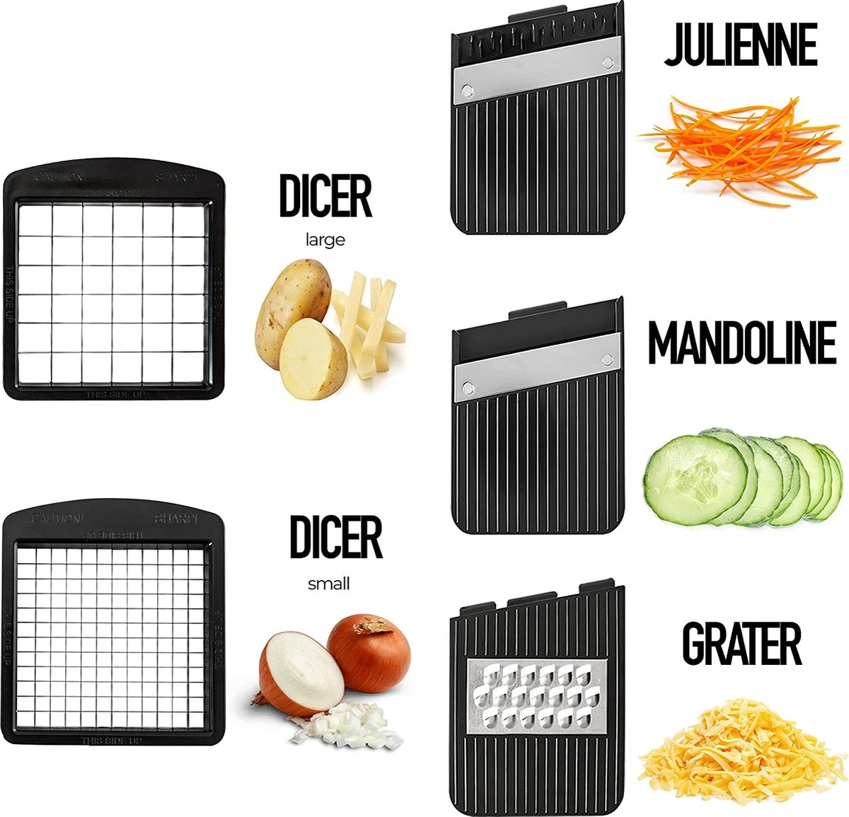 Mmoods Luxe Mandoline - Groentesnijder Voor Keuken - Keukensnijder Voor Groenten En Fruit - Groentesnijder - 19 Instelbare Raspen - Uiensnijder - Spiraalsnijder - Frietsnijder - Afbeelding 4