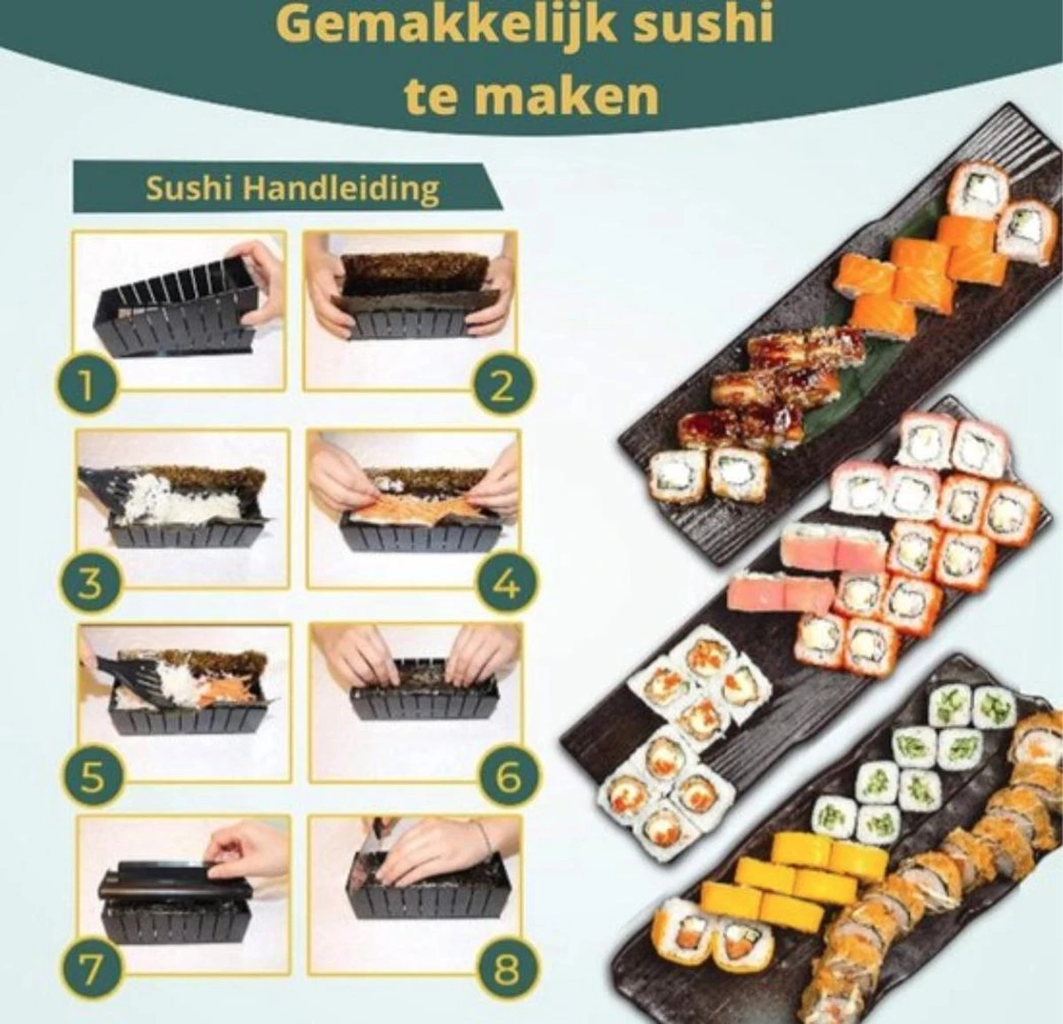 Merkloos Sushi Sushi Servies - Sushi Go - Sushi Set - Sushi Maker - Sushi Kit - Incl Sushi Roller - Afbeelding 4