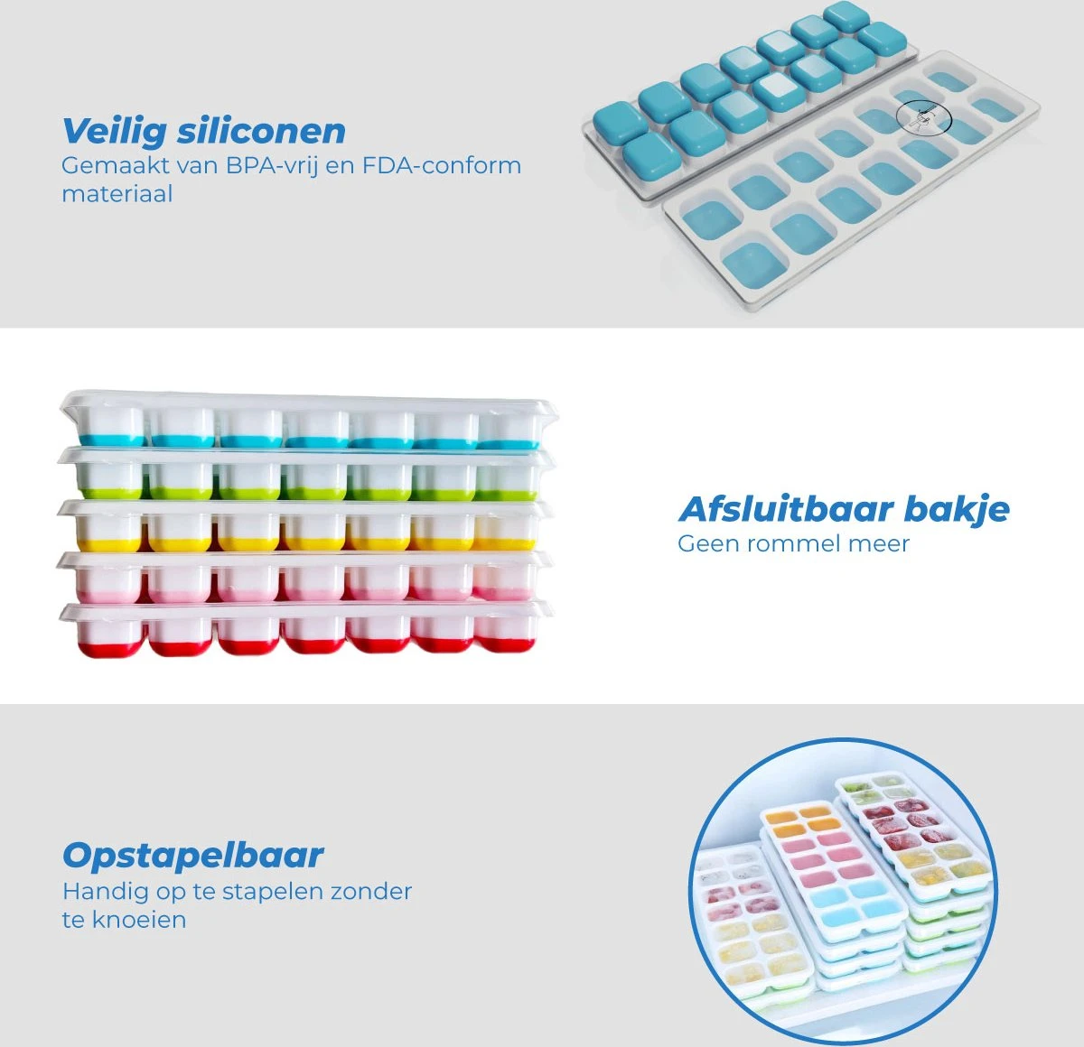 IJsblokjesvorm Siliconen Met Deksel - 3 Stuks- IJsvormpjes, Herbruikbaar - IJsblokjesmaken Zonder Morsen, BPA Vrij - Afbeelding 7