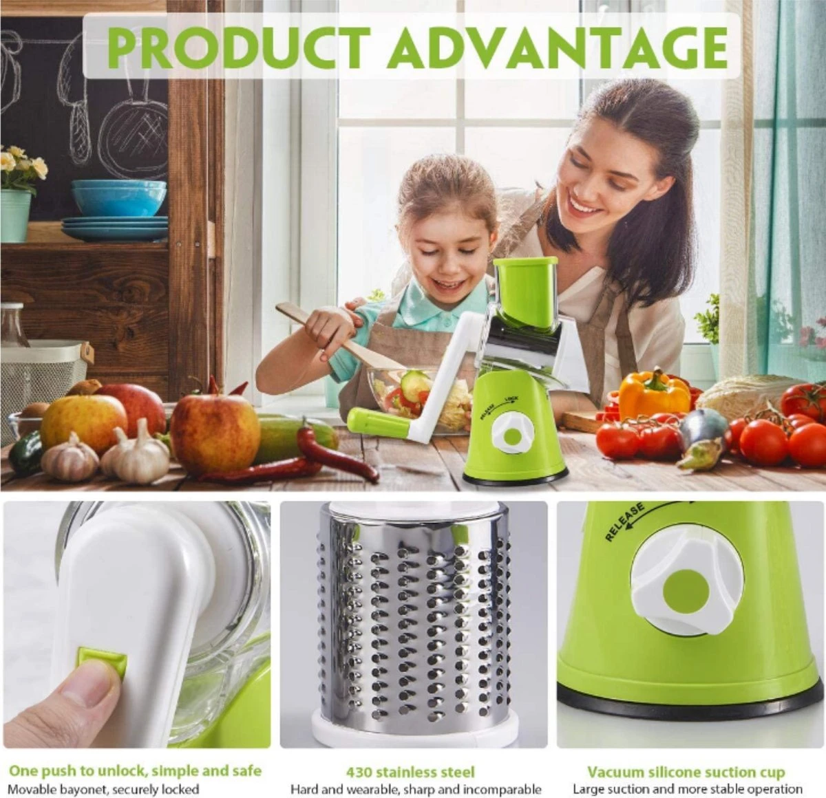 W&Z® Mandoline Groentesnijder- Slicer Dicer - Rasper - Keukensnijder - Vaatwasser Bestendig - Afbeelding 8