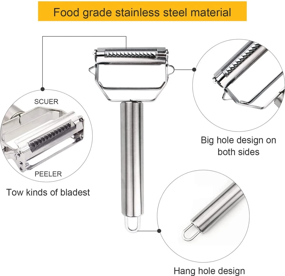 House Of Husk Dubbelzijdig Dunschiller - Julienne - Groenteschiller - Fruitsnijder - Afbeelding 2