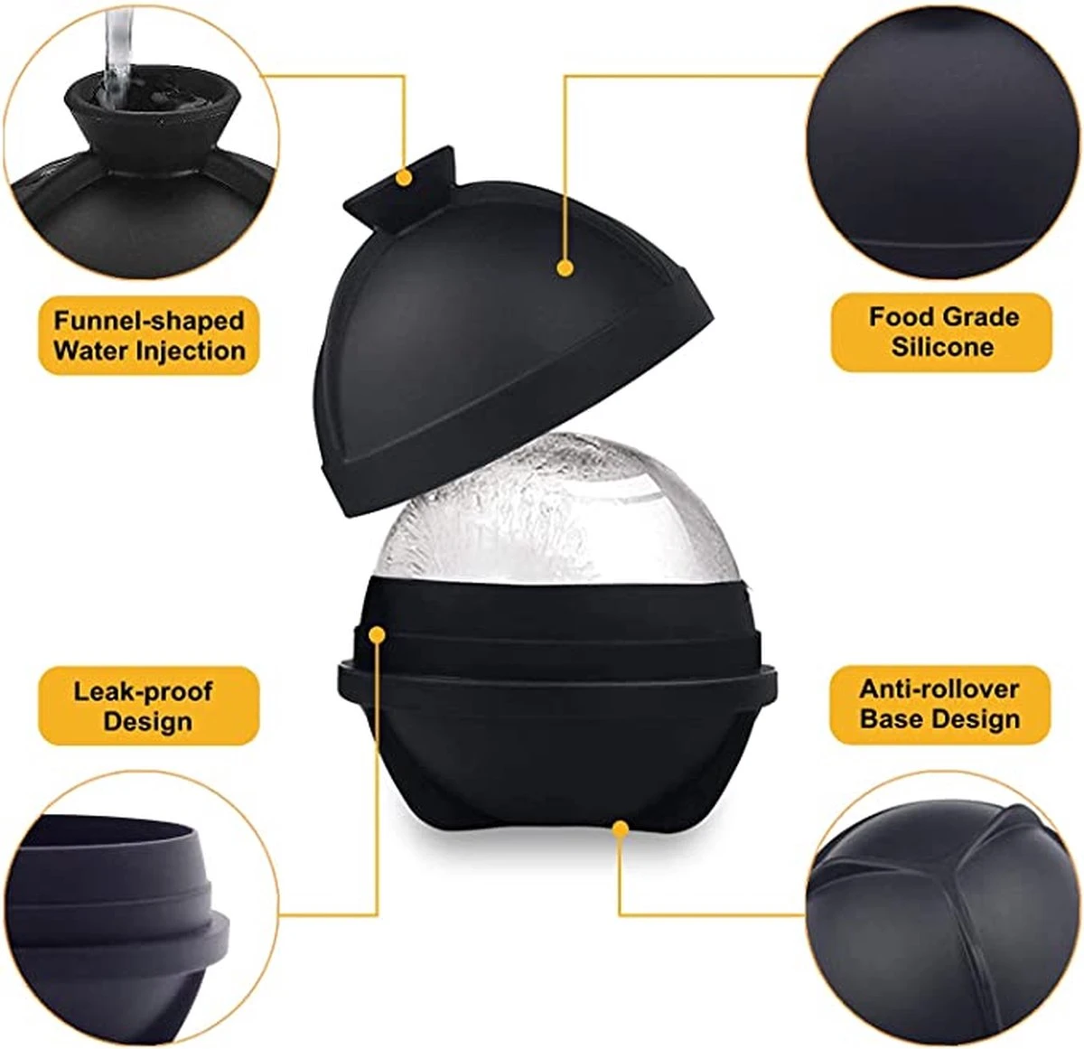 Perfecte Mega Ijsballen Set Van 4 Stuks By ATV PERFECTUM - Ø 6 Cm Groot- Ijsblokjesvorm Met Deksel - Ijsblokjesvorm Groot En Rond - Ijsblokjesvorm Silicone - Ijsblokvormen Met Deksel - Afbeelding 5