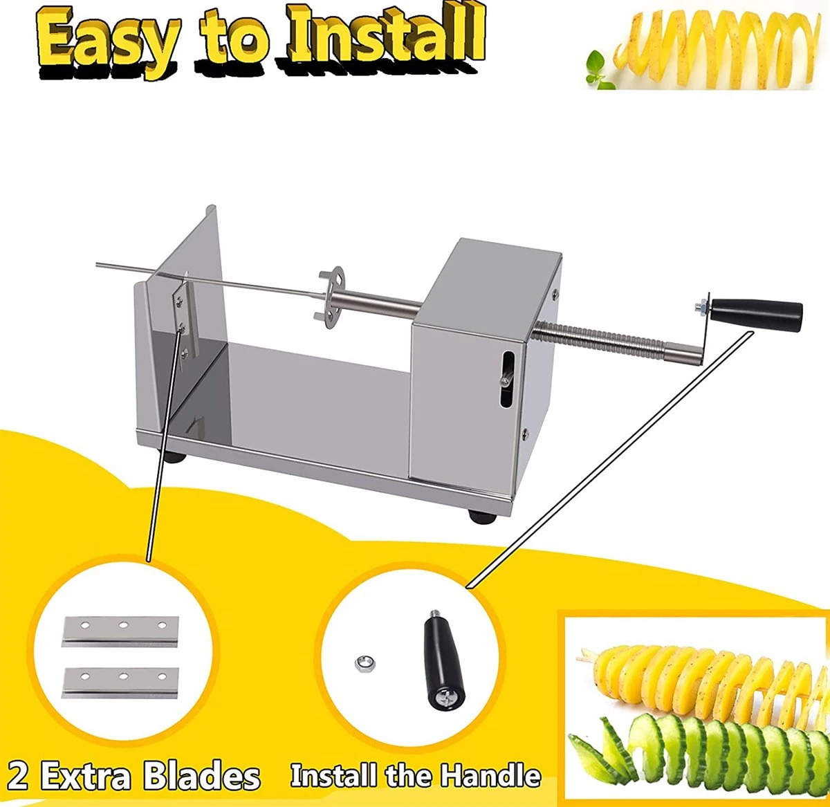 Uten - Spiraalsnijder Aardappel - Groente Slicer - Fruit Slicer - Frietsnijders - Voor Fruit, Aardappelen, Tornado Chips, Komkommers Of Wortels(RVS) - Afbeelding 4