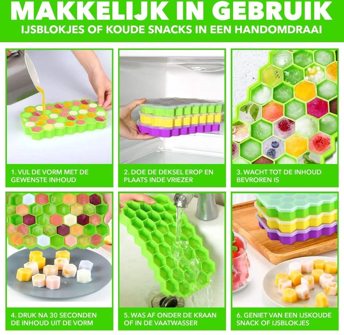 Axties - IJsblokjesvorm Met Deksel - Siliconen - Multicolor - 4 Stuks - Afbeelding 4