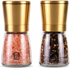 Peper En Zoutmolen Set Van 2 - Pepermolen En Zoutmolen Goud - Gouden RVS - Verstelbare Maalgraad