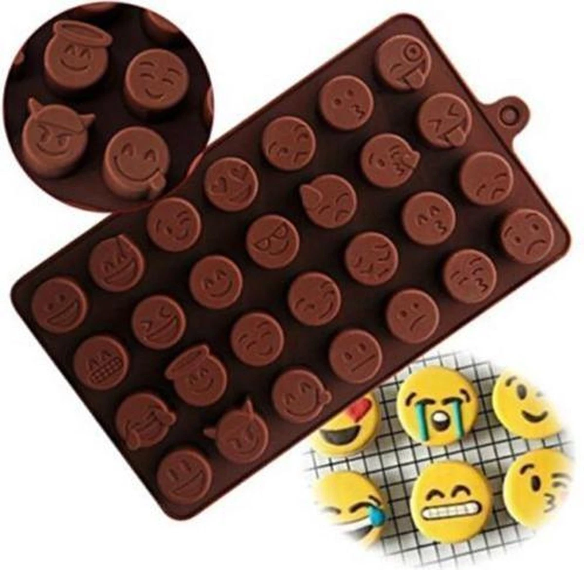 Merkloos Duo Pakket Ijsblokjes - 2 Stuks Chocoladevorm Voor Emoji - Grappige Gezichtjes Vorm - Emoticons Mal - Siliconen Emoji Mal - Holy Moldy