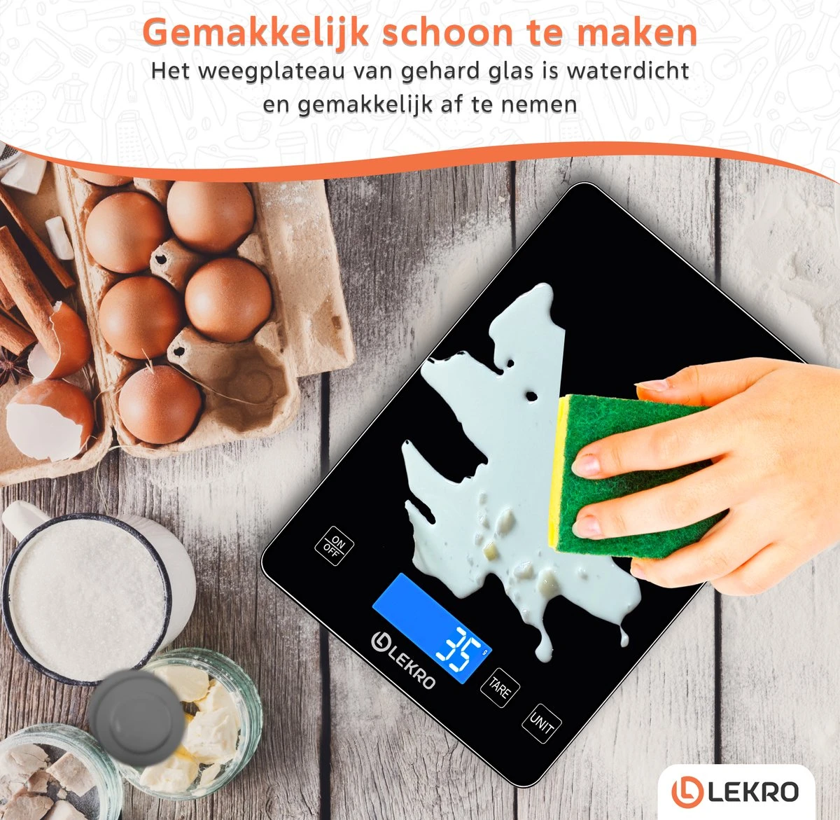 Lekro Digitale Precisie Keukenweegschaal – Weegschaal Keuken - 1gr-15kg – Tarra Functie - Zwart - Afbeelding 6
