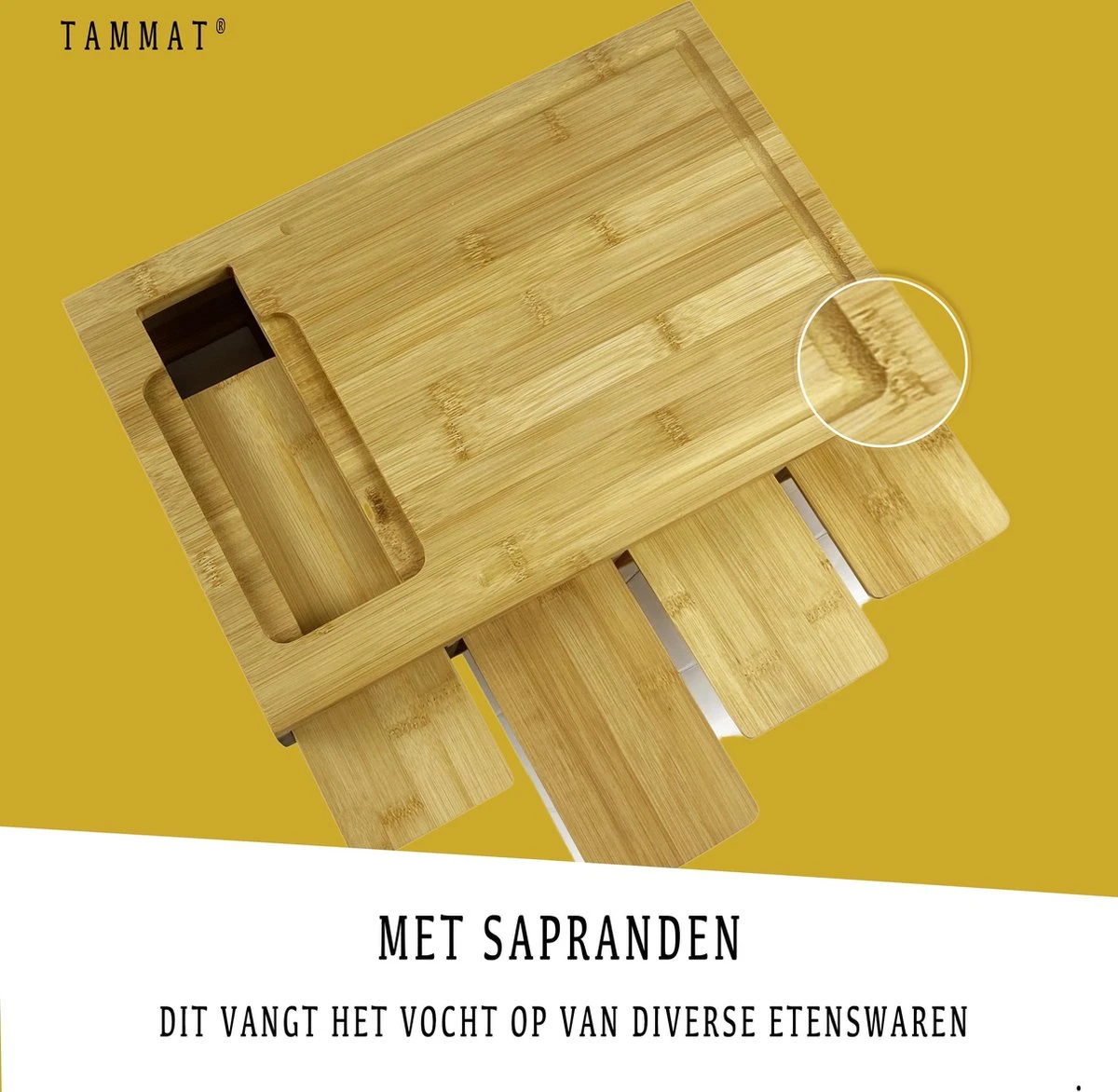 TammaT® Snijplank Hout - Met Opvangbakken - Bamboe Snijplank - Met Rasp - Stapelbaar Voorraadbakjes - Keuken Accessoires - Groentesnijder - Snijplank Hout - BBQ - Afbeelding 6