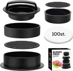 NP Goods - Hamburgerpers 3 In 1 Inclusief 100 Vellen Wax Papier - Hamburger Pers - Burger Press - BBQ Accessoires - Hamburgermaker - Kookgerei