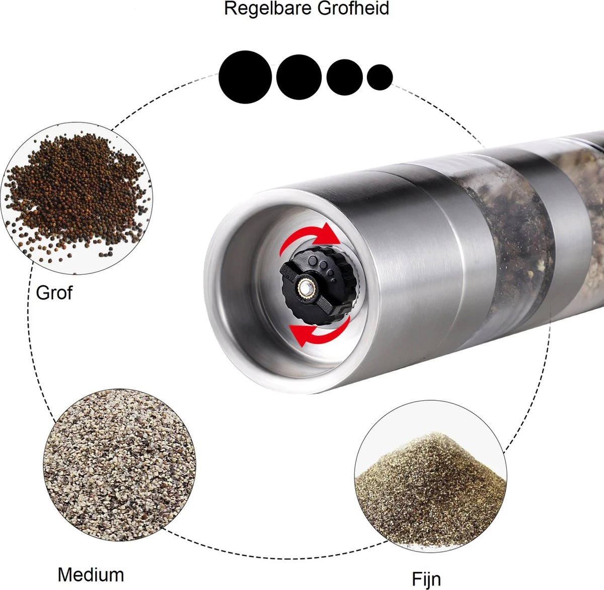 Merkloos Peper- En Zoutmolen- 2 In 1 - RVS - 22 X 5,2 Cm - Afbeelding 2