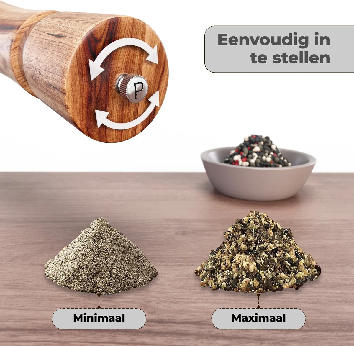 Luxe Peper En Zoutmolen Set - Pepermolen - Acacia Hout - RVS - 21cm - Afbeelding 5
