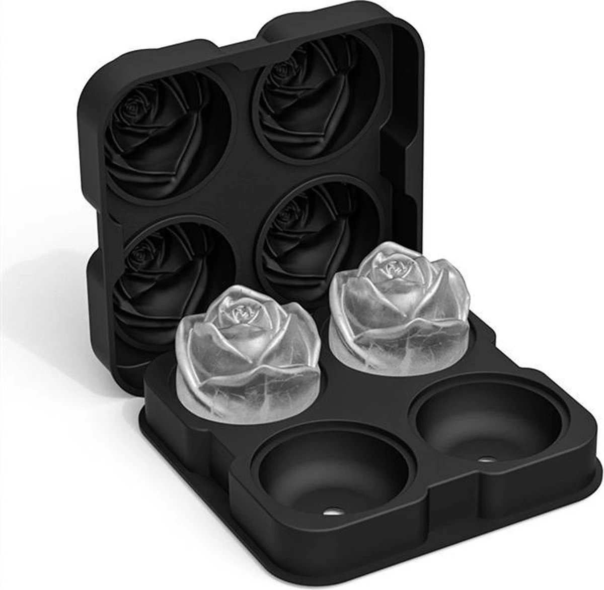 TDR - Siliconen Ijsblokjesvorm - Ijsbal Maker Met Deksel - Ijsklontjes Maken - 4 Vormen - Thema: Roos - Afbeelding 5