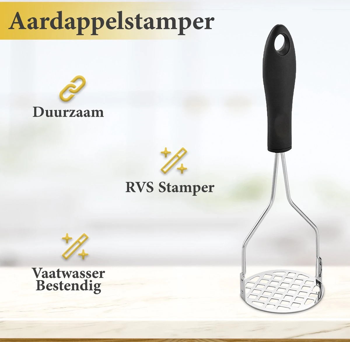 ProudProducts - Aardappelstamper – Pureestamper - RVS - Afbeelding 3