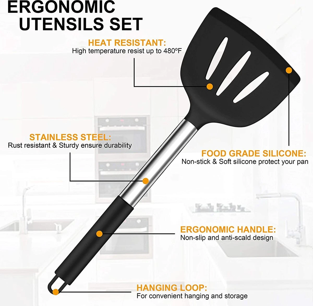 Keukengerei Set Met Houder 15-delig - Siliconen - Hittebestendig / BPA Vrij - Afbeelding 9