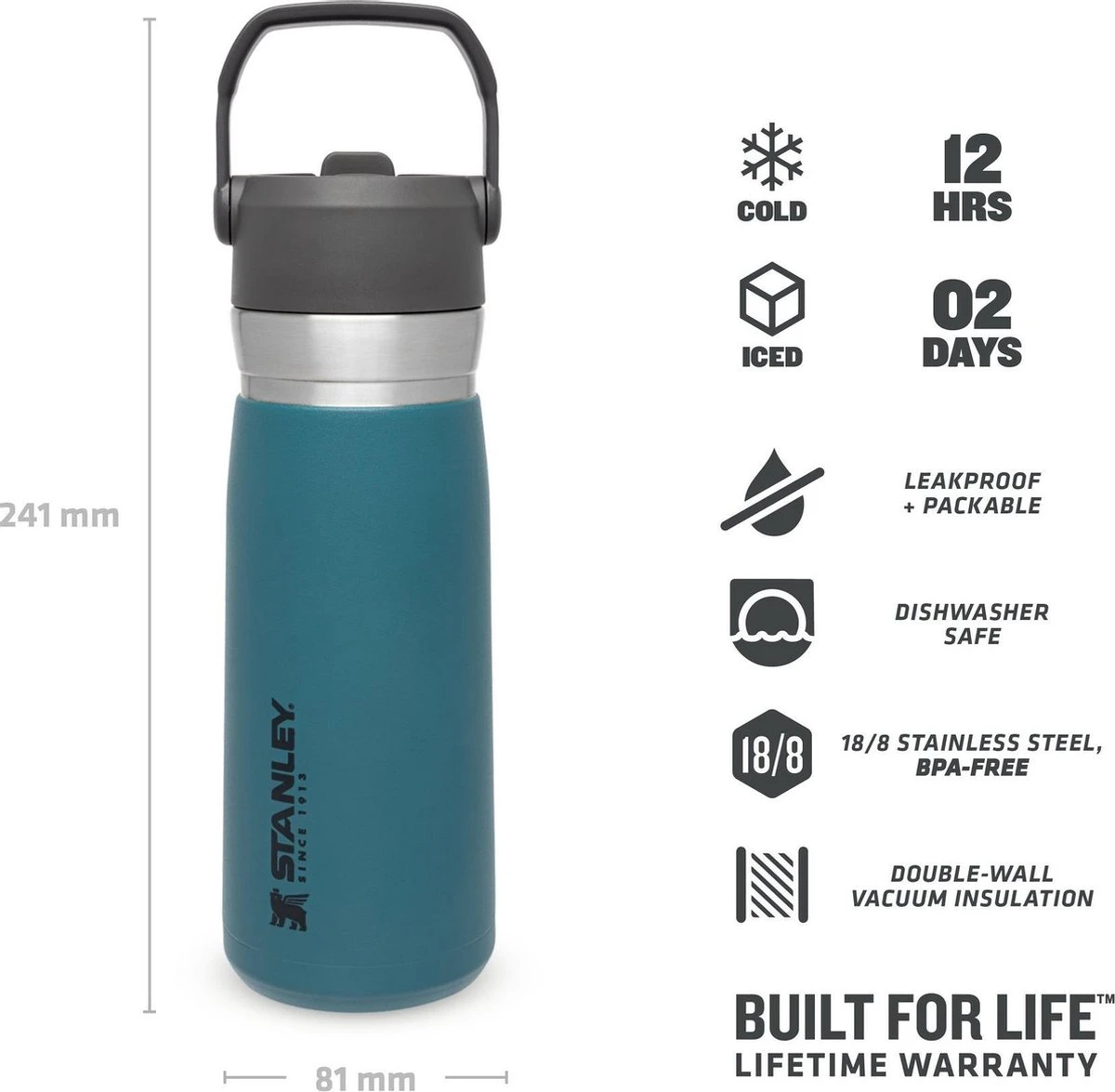Stanley The IceFlow™ Flip Straw Water Bottle 0,65L - Thermosfles - Lagoon - Afbeelding 6