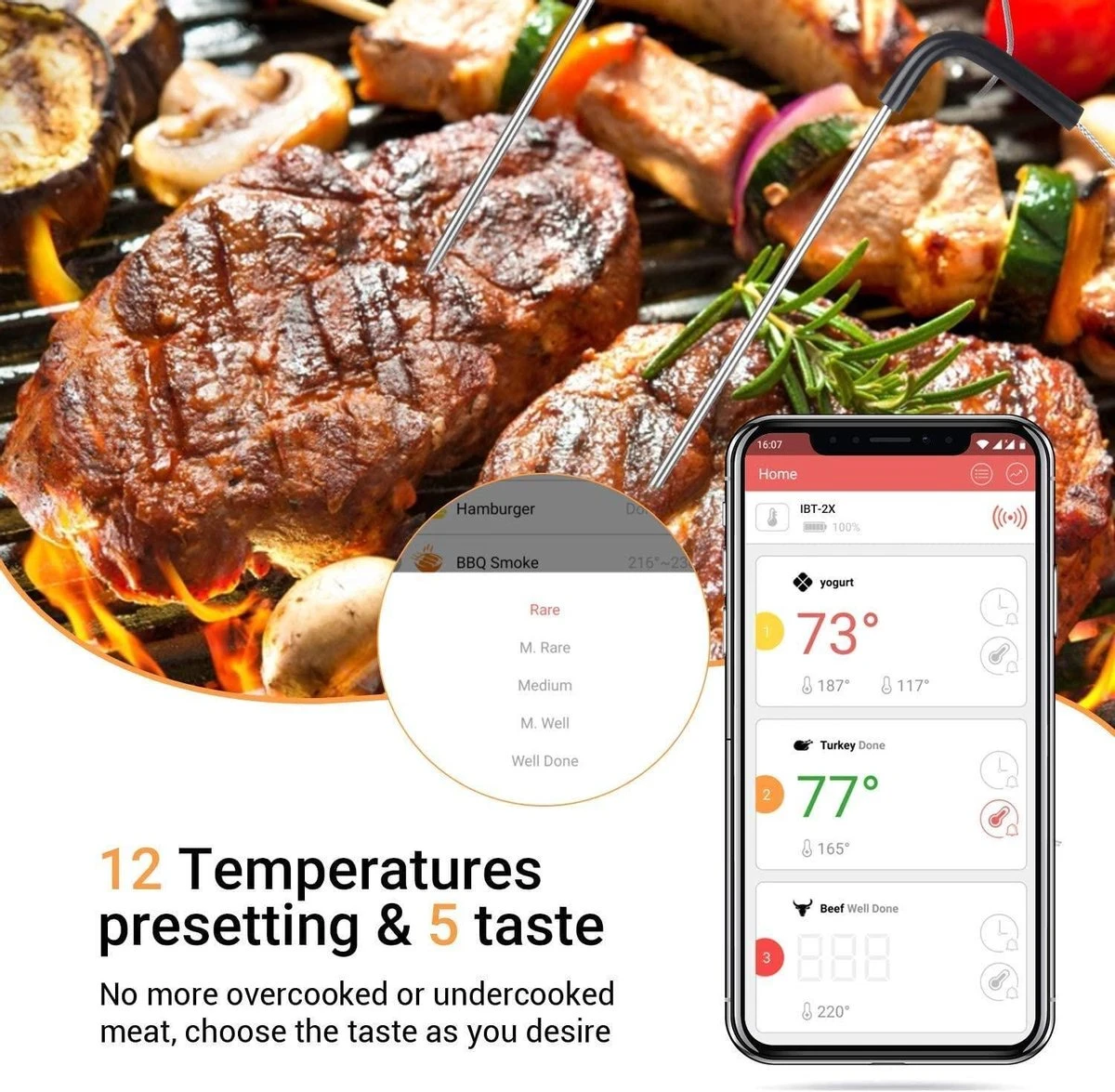 Merkloos Inkbird Draadloze Barbecue Vleesthermometer - Keukenthermometer - Afbeelding 8