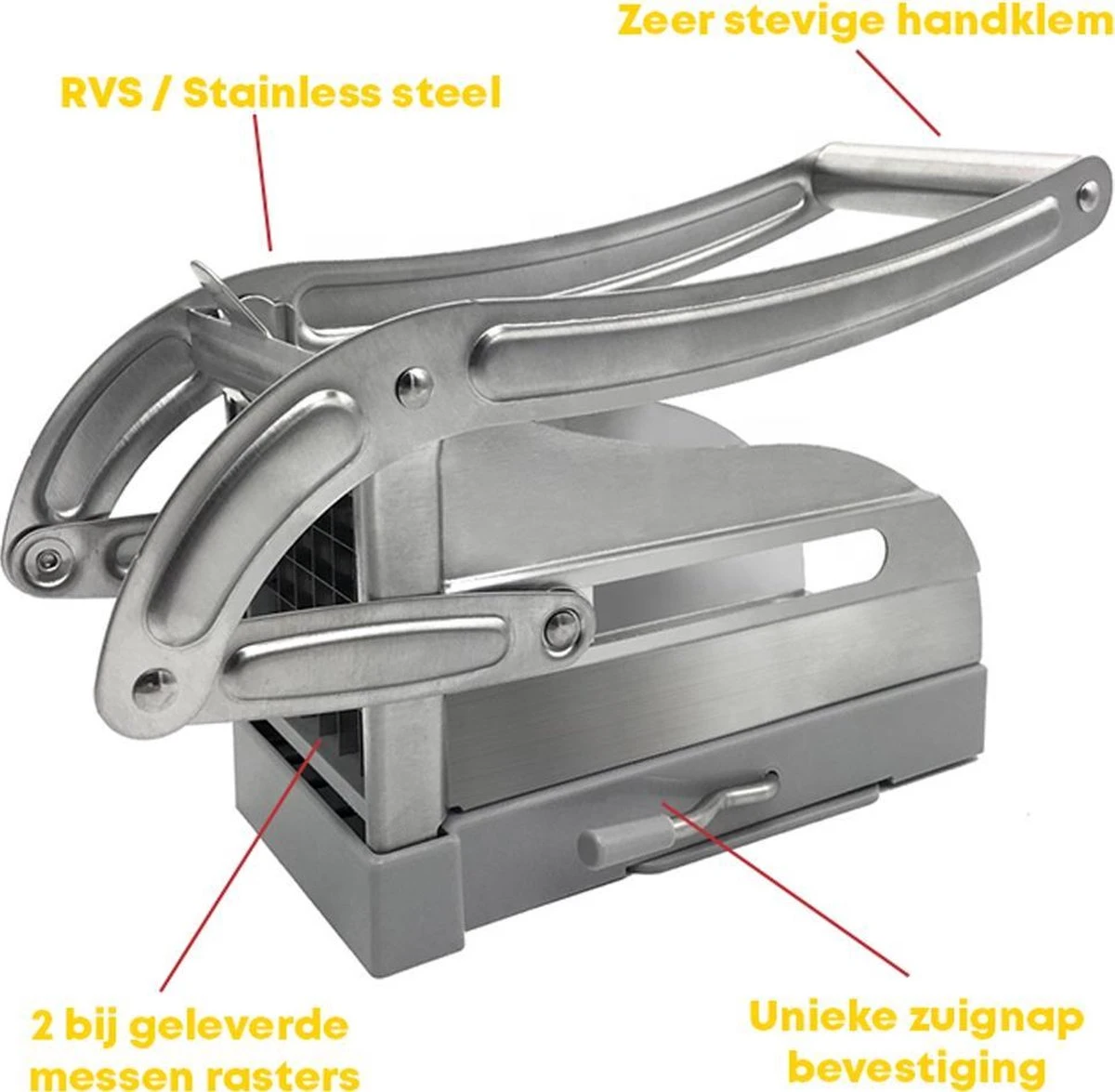 Yugn DeLux Frietsnijder - Roestvrijstaal - Zilver - Incl. Schiller - Afbeelding 4