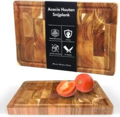 101Products Acacia Houten Snijplank Met Handvatten - Extra Groot - 45x30x(H)3.5cm - Professioneel Hakblok - Serveerplank - Borrelplank - Tapasplank