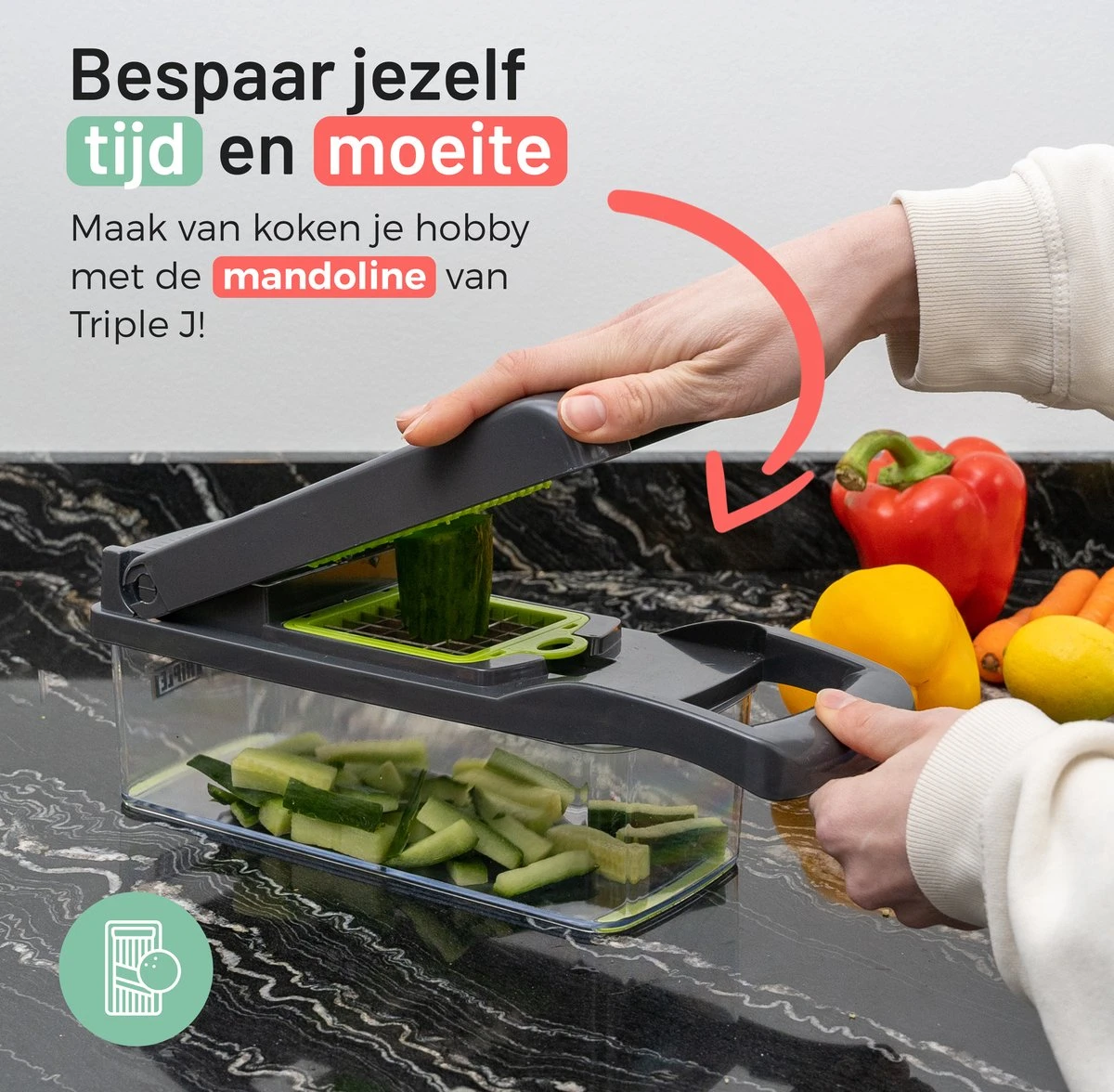 Triple J® Multi Functionele Mandoline Keukensnijder - Groentesnijder - Keukenmachine - Snijmachine - Rasp - Keuken Accessoires - Afbeelding 9