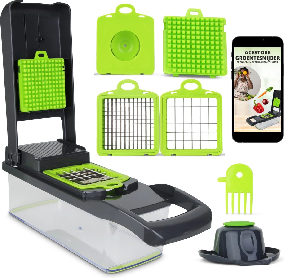 Acestore - Luxe Groentesnijder + Gratis E-Book! - Keukensnijder - Keukenmachine - Mandoline Slicer - Multifunctioneel - 12 In 1 -Met Opvangbak