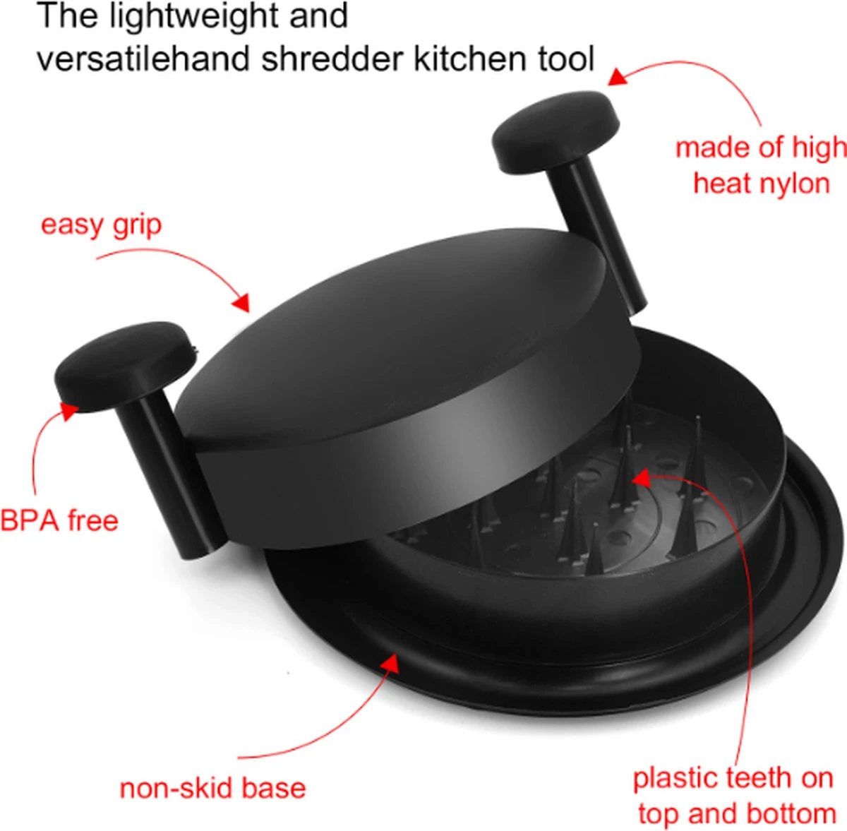 Merkloos Vlees Shredder - Kip Shredder - Meat Shredder - Pulled Pork - Pulled Chicken - Shredder Zwart - Afbeelding 2
