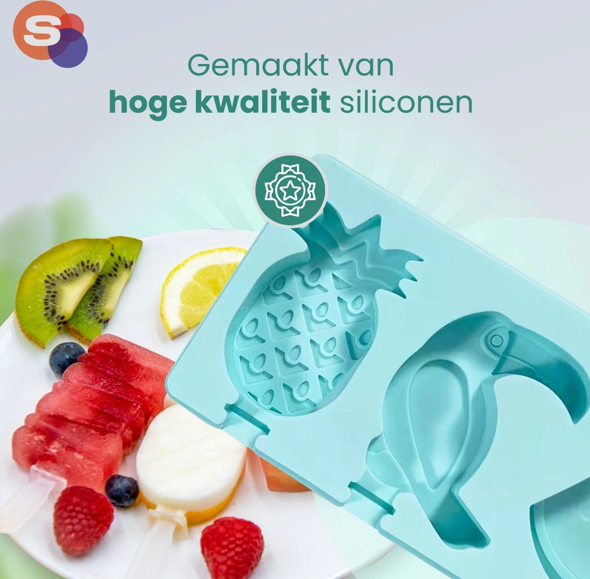 Sparklyn IJsvormpjes - Incl. Afsluitbare Deksel & IJsstokjes - IJslolly Vormen - 6 Stuks - Blauw - Afbeelding 2