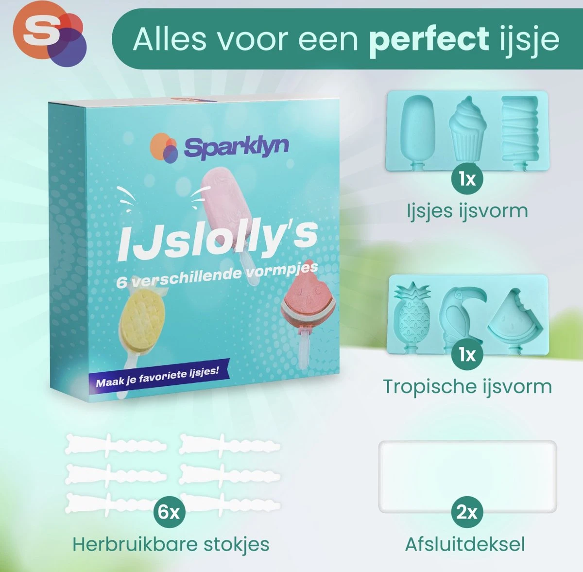 Sparklyn IJsvormpjes - Incl. Afsluitbare Deksel & IJsstokjes - IJslolly Vormen - 6 Stuks - Blauw - Afbeelding 7