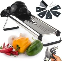 Saveur Royal® Premium V-Blade Mandoline Met EXTRA Snijbestendige Handschoen Met 5 Snijbladen- Julienne Snijder. Perfect Voor Het Snijden Van Voedsel, Fruit En Groenten. Keukensnijder Mandoline Snij Apparaat Groentesnijder