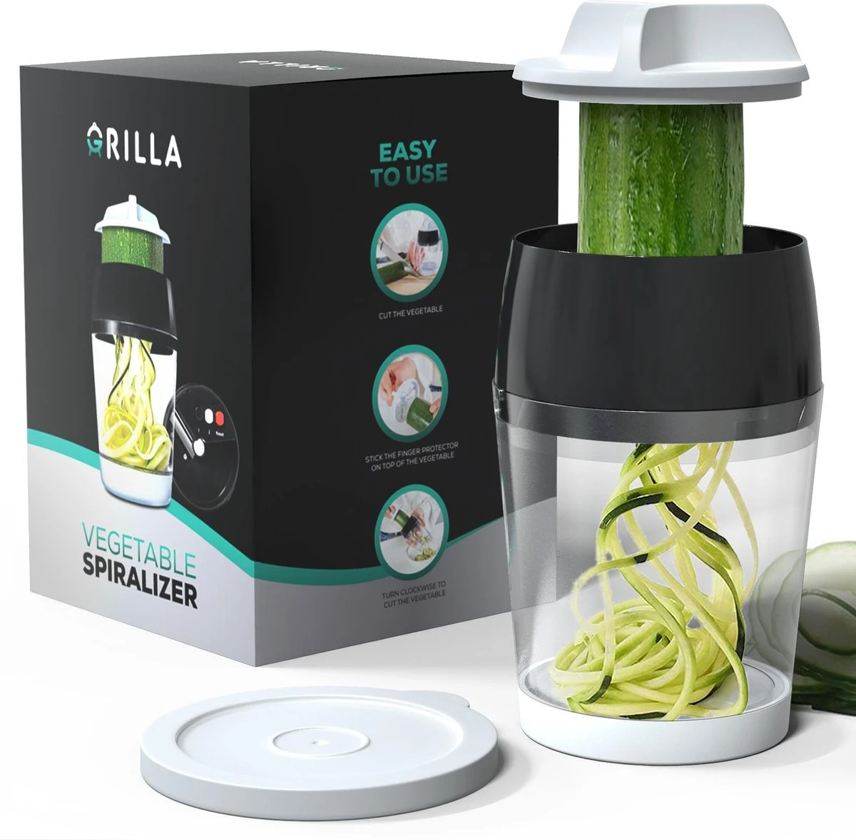 Spirelli Spiraalsnijder - Spiralizer Voor Groenten – Courgette Snijder XL -Zwart/Wit