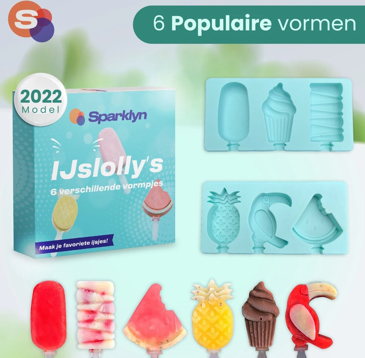 Sparklyn IJsvormpjes - Incl. Afsluitbare Deksel & IJsstokjes - IJslolly Vormen - 6 Stuks - Blauw - Afbeelding 3