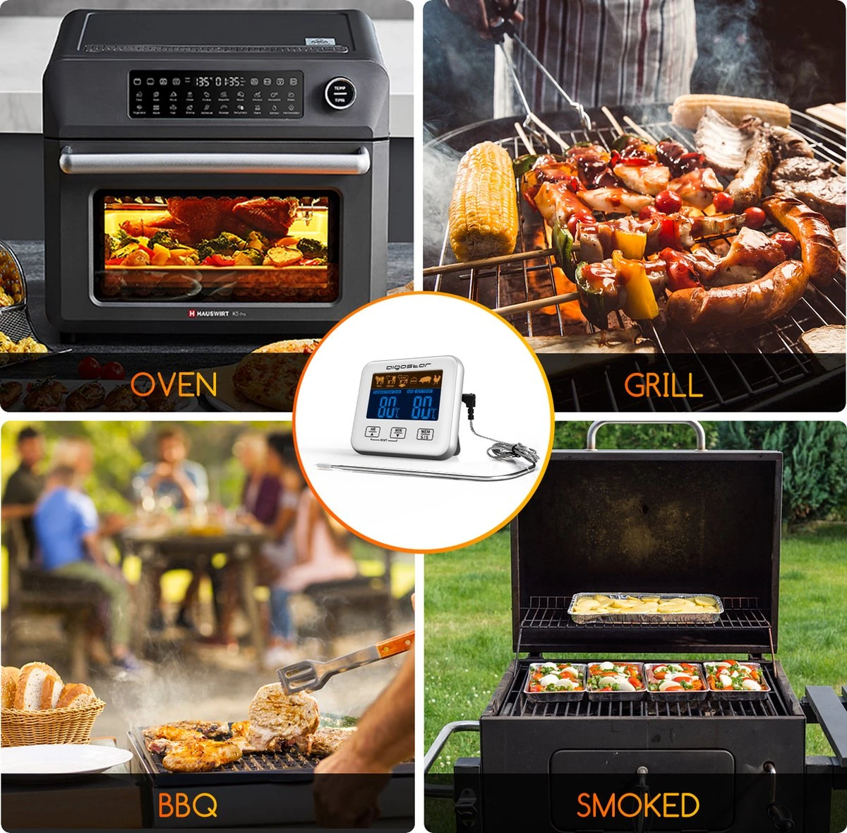 Aigostar 2-in-1 Magnetische Digitale Kern Thermometer Met Keuken Timer Alarm -0-250 Graden Celcius - Magnetische Vloeistof/Vlees Temperatuurmeter Met Meetsonde Draad & Kook Timer - Afbeelding 2