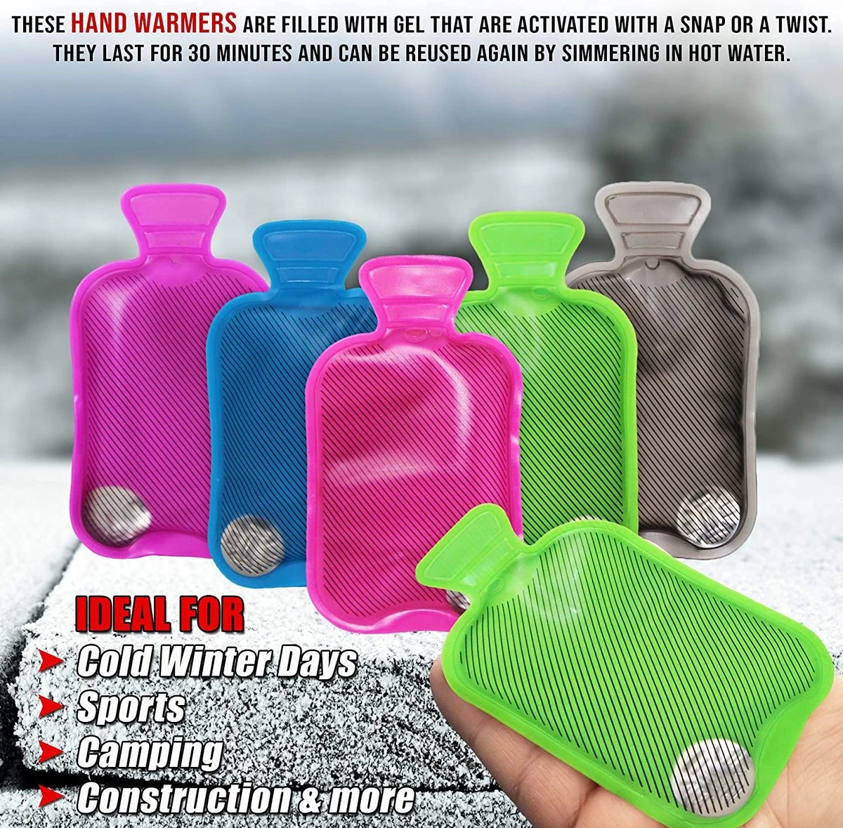 BRAMBLE 5 Mini Handwarmer Kruiken - Herbruikbare Warmwaterkruiken - Knijp Of Draai Voor Directe Warmte - Perfecte Maat Voor Handschoenen En Zakken - Reizen, Sport, Camping, Wandelen - Afbeelding 4