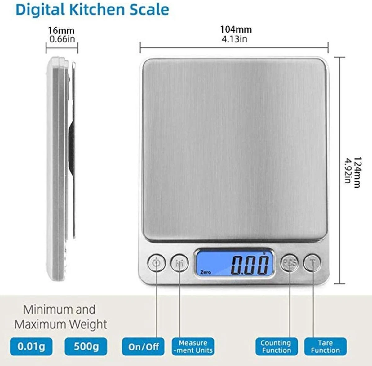 IMTEX Precisie Digitale Weegschaal 500 Gram X 001 Gram - Afbeelding 2