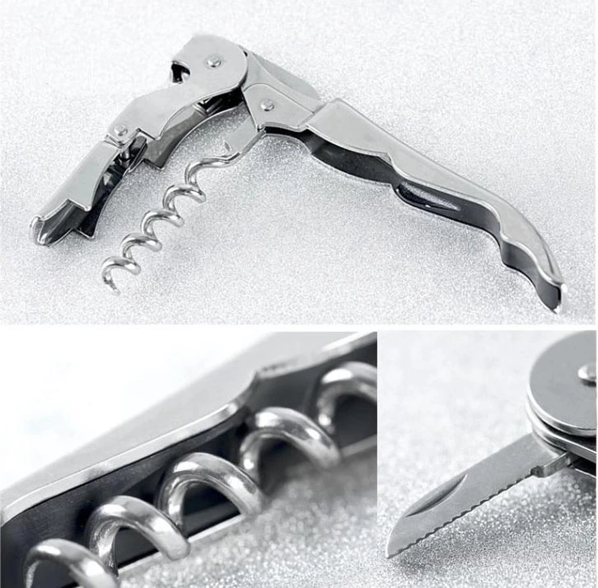 Kurkentrekker - Wijnopener - Bieropener - Kelnermes - Flesopener- Bierflesopener - Volledig RVS - Afbeelding 4