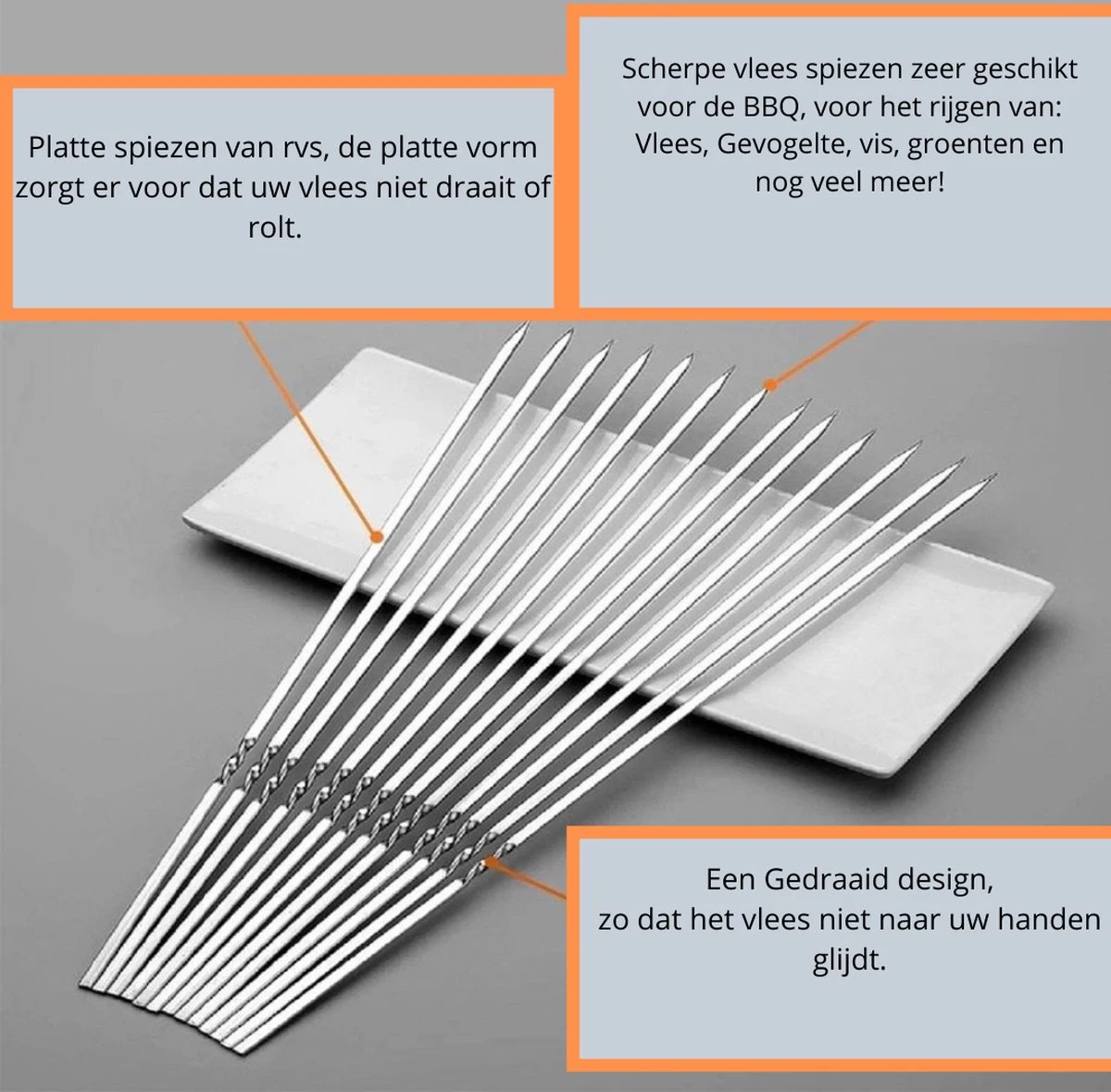 BBQ Spiezen Set 20 Stuks - Vlees Spiezen - Vlees Spiesen, Saté Stokjes - Saté Prikkers - Kebab Spiezen Barbecue Spiesen - Shashlick Met RVS Opberg Koker - Afbeelding 4