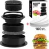 Hamburgerpers 3-in-1 Inclusief 100 Vellen Wax Papier - Hamburger Pers - Burger Press - Bbq Accesoires - Hamburgermaker