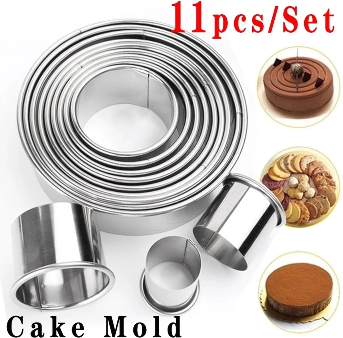 Merkloos Fastsurfe - Kookringen - 11 Stuks Set - Rvs - Ronde Cookie - Biscuit Snijders - Cirkel - Gebak Snijders - Metalen - Bakken Cirkel - Ring Mallen Voor Keuken
